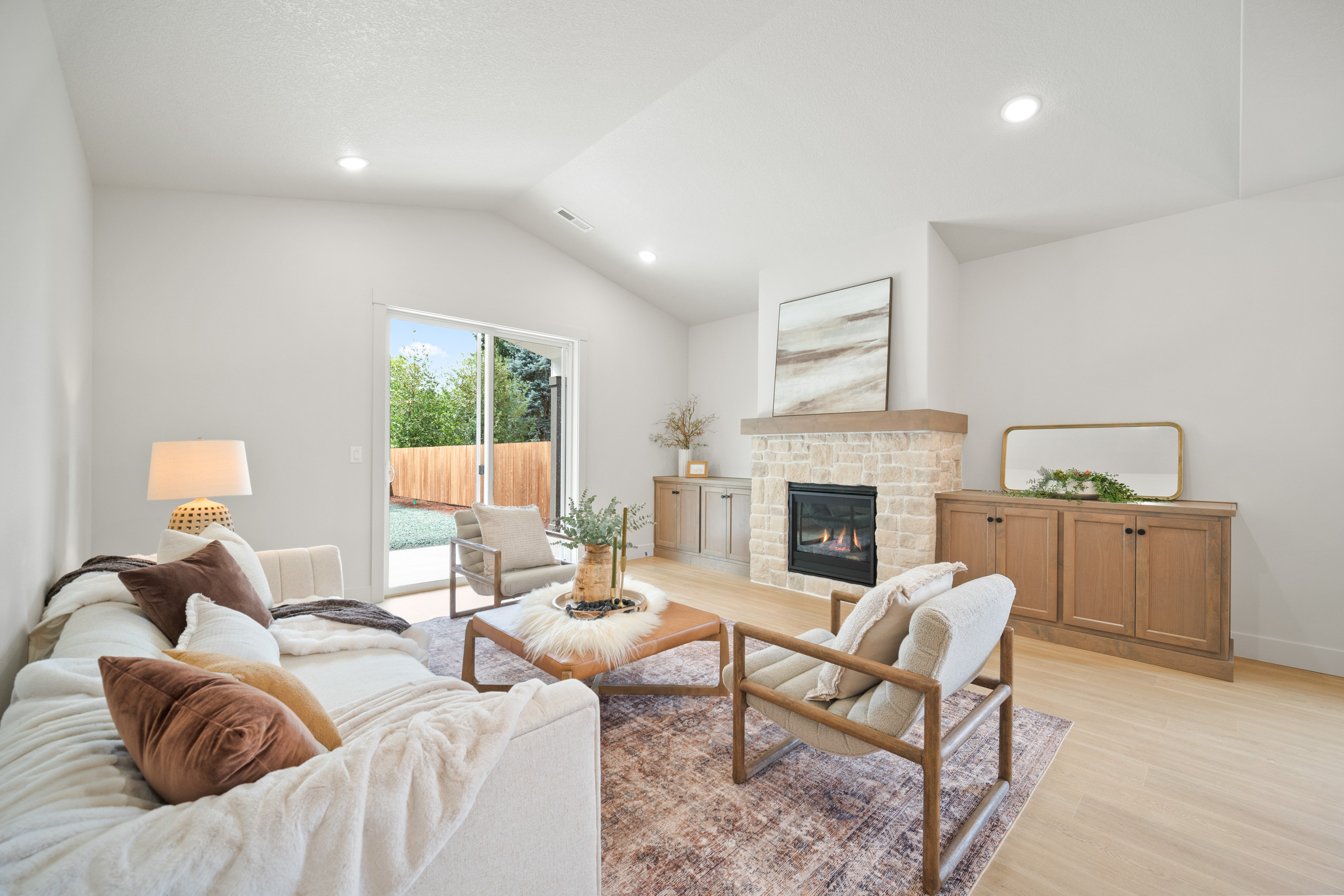 Bright living room with modern decor and cozy seating.