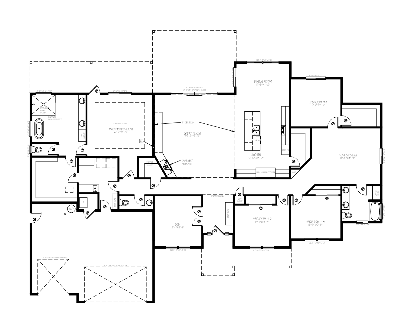 Detailed architectural floor plan of a house with labeled rooms and measurements.